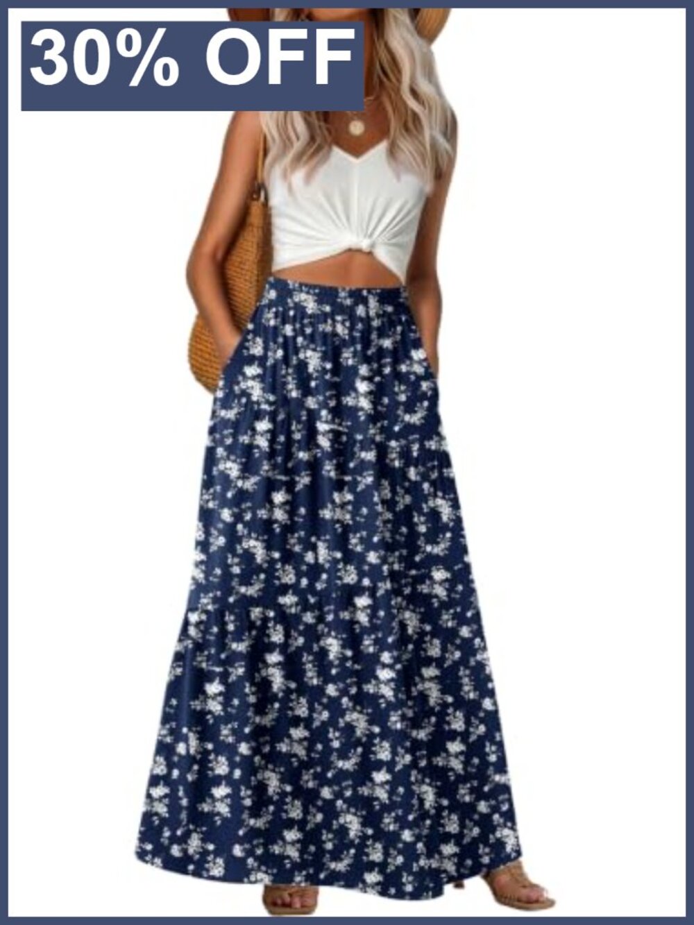 Women's High Waist Tiered Maxi Skirt with Pockets A-Line Flowy Summer